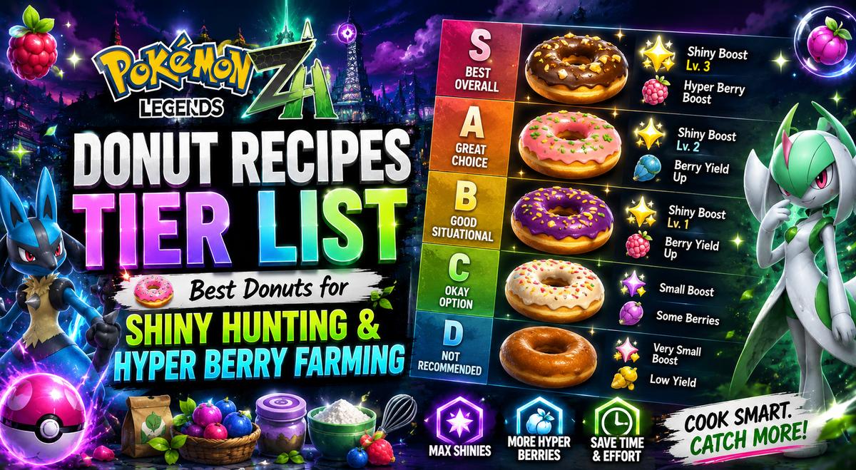 Pokemon Legends Z-A Donut Recipes Tier List: Best Donuts for Shiny Hunting & Hyper Berry Farming