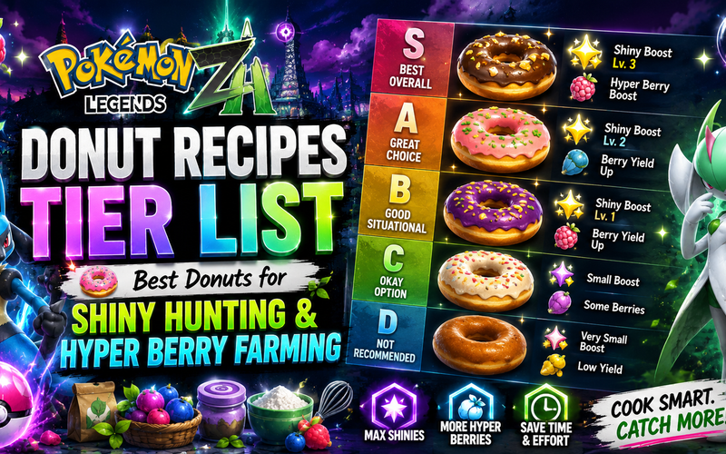 Pokemon Legends Z-A Donut Recipes Tier List: Best Donuts for Shiny Hunting & Hyper Berry Farming