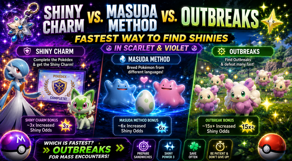 Shiny Charm vs. Masuda Method vs. Outbreaks: Fastest Way to Find Shinies in Scarlet & Violet